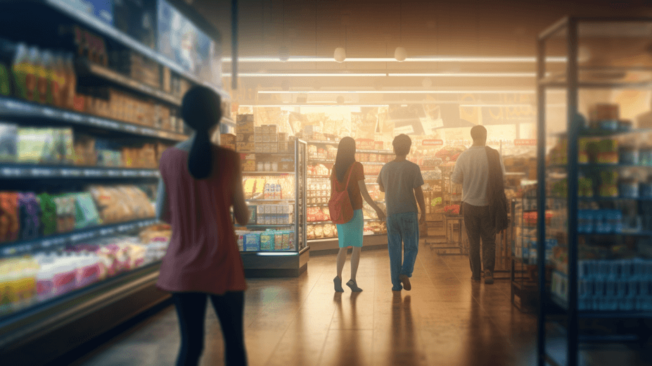 Customers shopping in a grocery store
