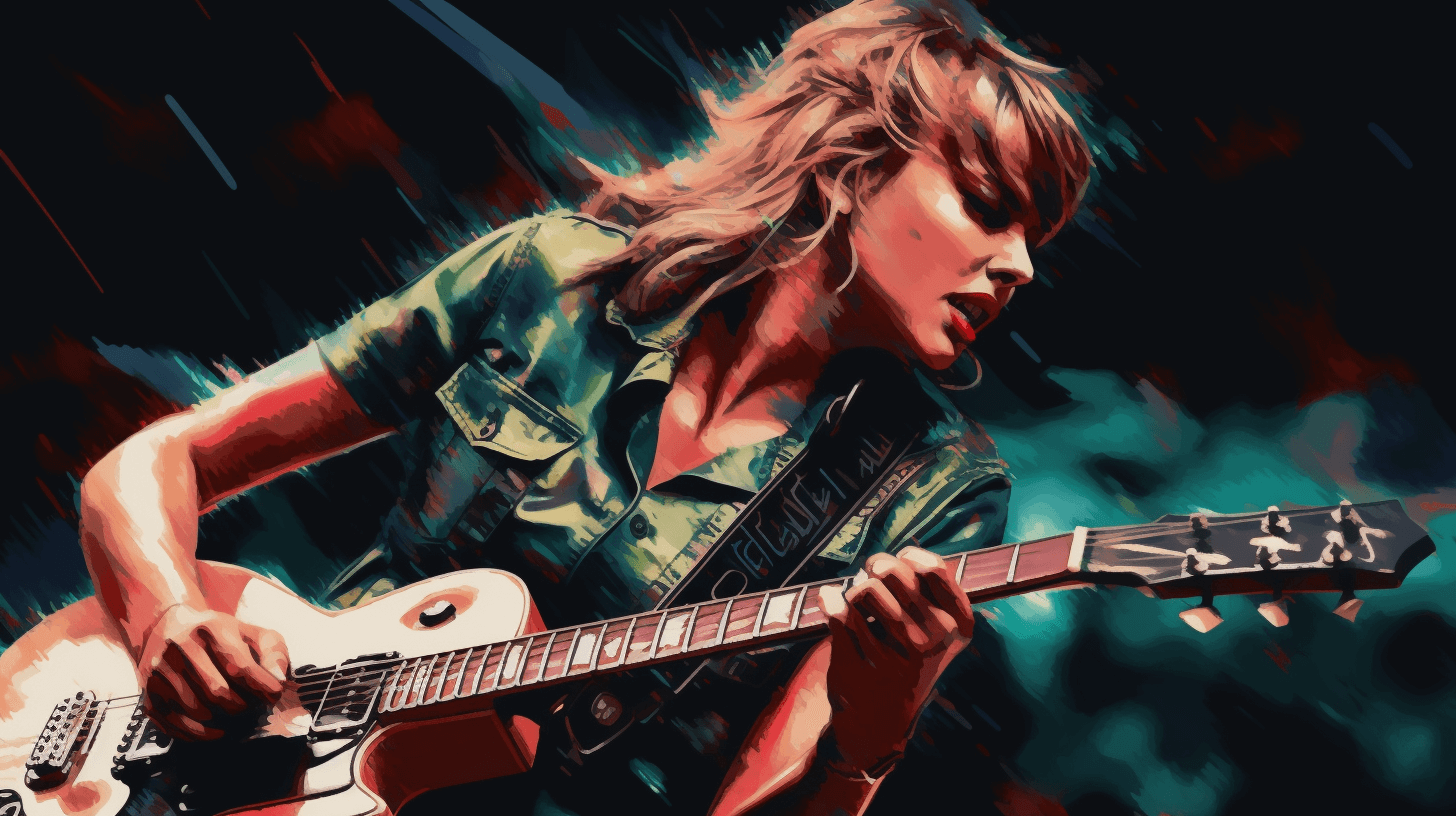 A photo of Taylor Swift playing a guitar
