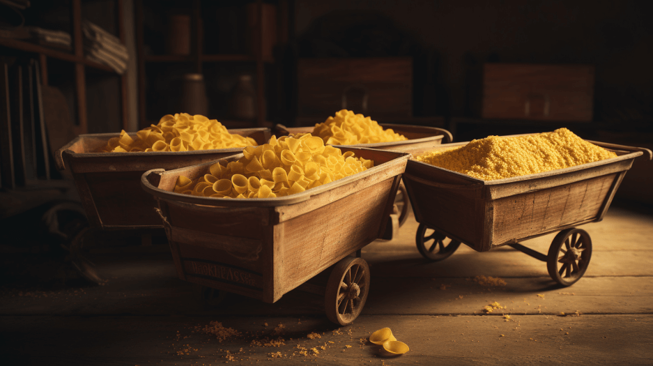 3 wheelbarrows of pasta