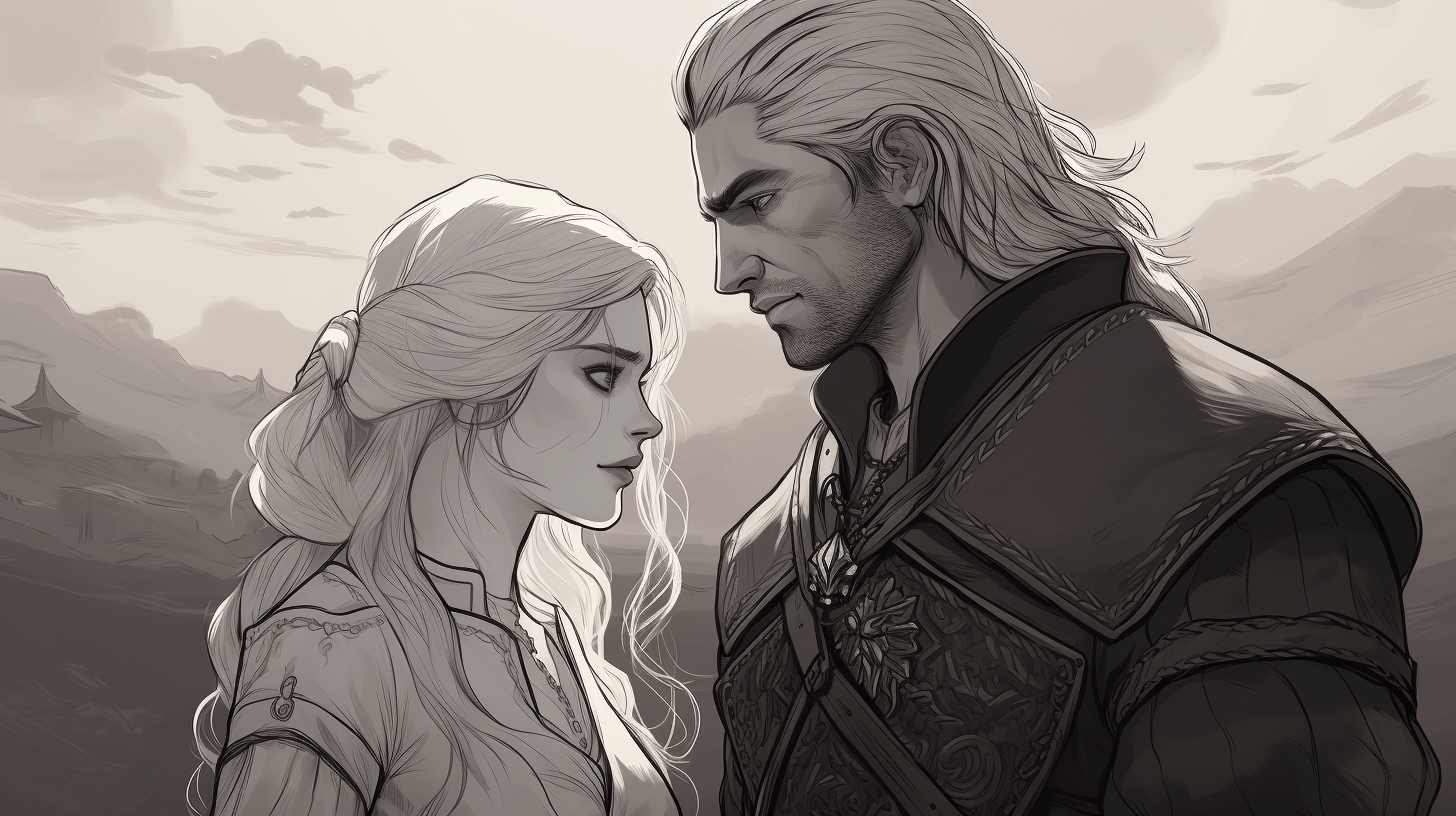 A line drawing of anime series "The Witcher"
