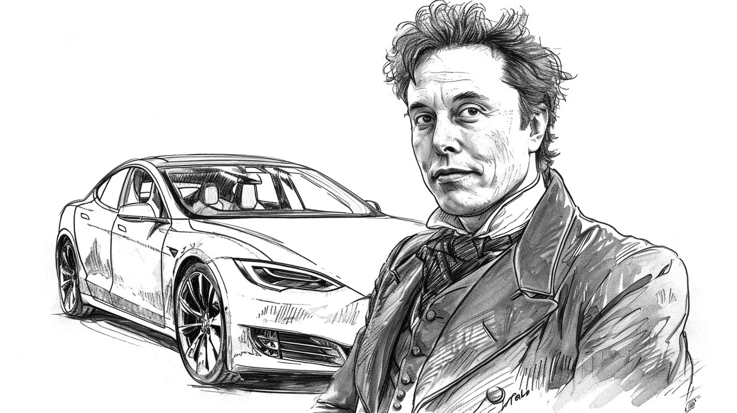 A line drawing of Elon Musk