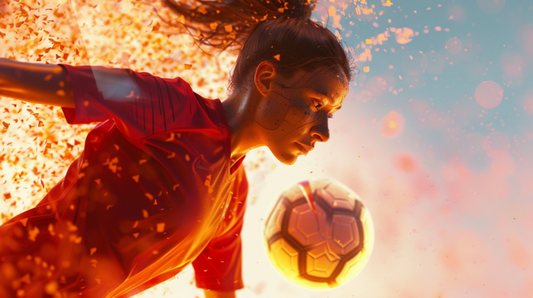 An action photo of a woman playing soccer