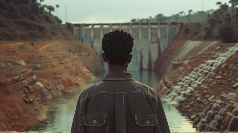 An image of a man at a Dam in Ghana