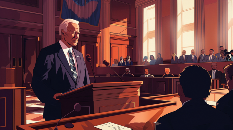An illustration of Joe Biden in a Court House
