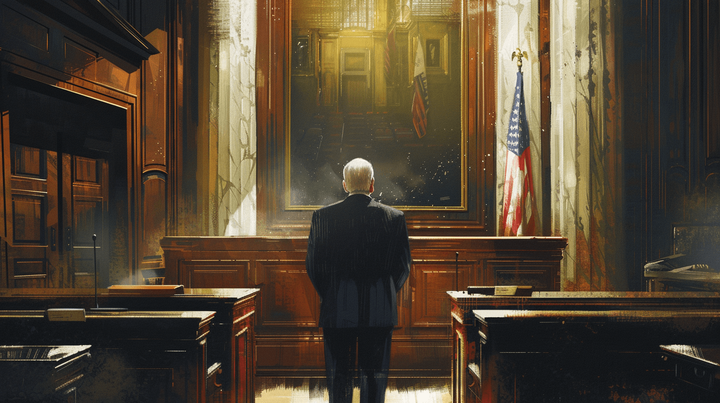 An illustration of A politician in a court house