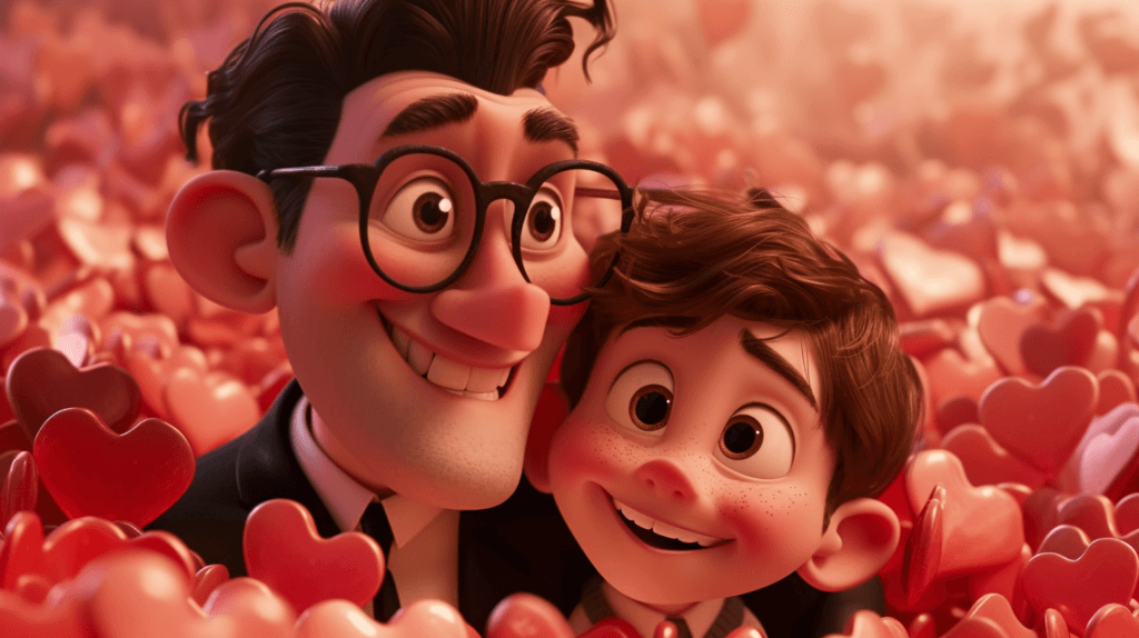 A pixar image of A father son Valentine's day