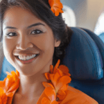 An image of a modern day Hawaiian Woman in a plane